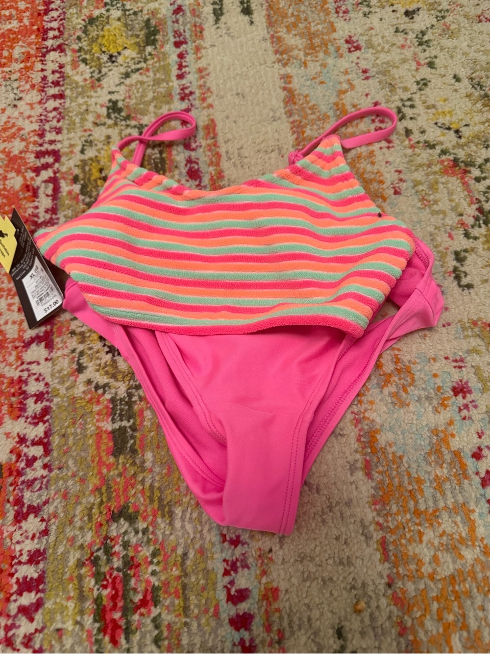 Girls' Bright Pink Striped Two-Piece Swimsuit